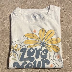 Abercrombie Kids White Tee with Yellow and Blue Floral Design